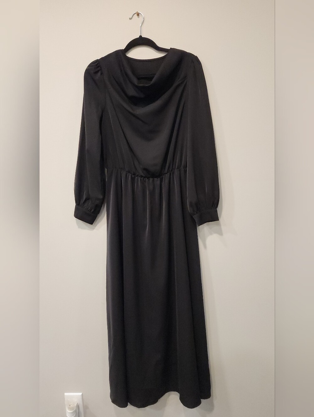 Classic Black Long-Sleeve Cowl Neck Dress